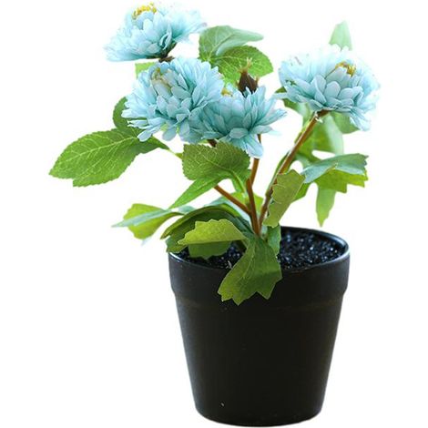 Fleur Artificielle Chrysanthème - Petit Bonsaï En Soie - Décoration De Bureau Et Maison - Pot En Céramique Inclus (1/5)