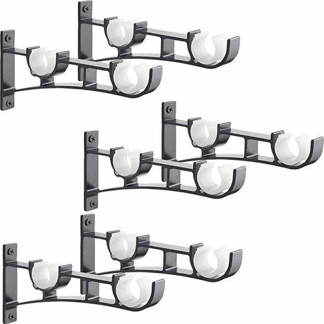 6pcs tringle à rideau en métal robuste, support de tringle à rideau, double support de tringle à rideau, support de tringle à rideau en aluminium, support de tringle à rideau noir (1/4)