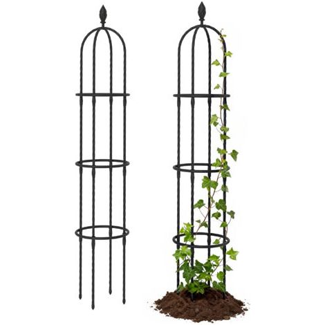 Ensemble de 2 treillis de jardin, obélisque de 174 cm, treillis en acier, support amovible pour plantes grimpantes et rosiers