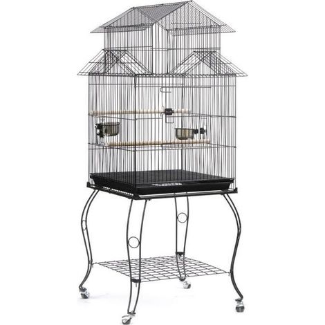 Cage à Oiseaux - LUXS - Volière Détachable - Noir - 59 x 59 x 139,5 cm - Extérieur