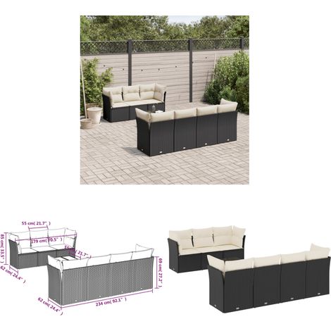 8-tlg. Garten-Sofagarnitur mit Kissen Schwarz Poly Rattan - Gartenmöbel Set - Outdoor Möbel - Rattan Sofa - Esstisch - Lounge Set - Home & Living (1/3)