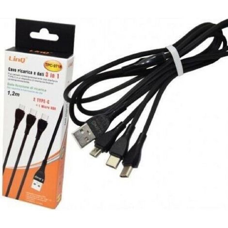 Linq - Cavo Usb Di Ricarica Dati 3 In 1 Micro Usb + 2 Type-c Tipo C Linq Tpc-9718 -