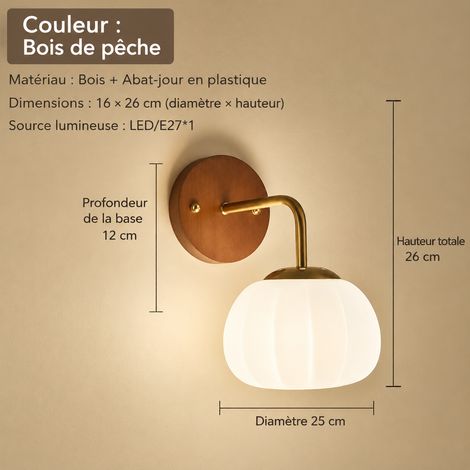 Applique Murale LED Citrouille Rotomoulée Couleur Noyer Lumière Chaude 12W Lampe Chevet Bois 1 kg – Livraison gratuite