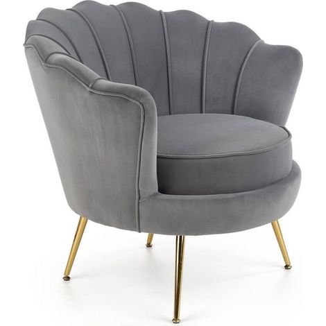 Fauteuil Coquillage en velours gris avec pieds dorés CAPRICA (1/5)