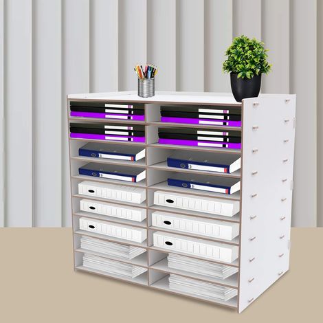 18-Fächer Dokumentenablage, Holz Briefablage für Arbeitszimmer Zuhause Büro Studio Dokumentenhalter Holzfaserplatte Weiß (1/5)
