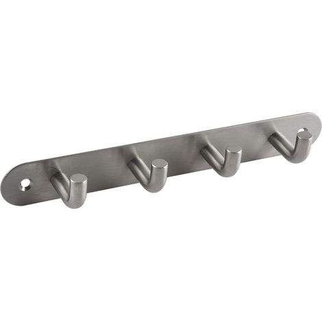 Garderobenleiste Sepa mit 4 Haken, Breite 220 mm, Edelstahl gebürstet