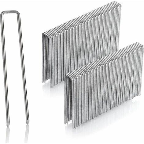 SABIR Packung mit 100 verzinkten Stahl-Befestigungspfählen für sehr harten Boden – Zaunpfähle – Länge 200 mm, Breite 40 mm, Dicke 2,5 mm, Flachkopf (1/5)