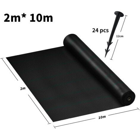 Toile de Paillage 20m² Anti-Mauvaises avec 24 clous et ligne de séparation - Pour le jardin(2m x 10m, noir) NAIZY (1/4)
