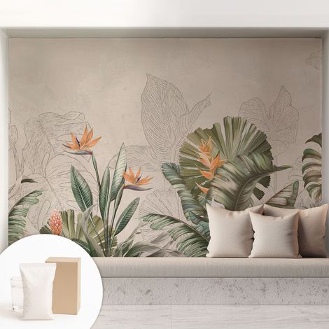 Tapete Vliestapete mit Kleber- abwaschbar - Raumgestaltung  Schlafzimmer Wohnzimmer Tapete Tropische Blumen 208x146 cm (1/5)
