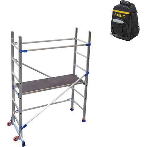 Echafaudage roulant alu - Hauteur de travail maximale de 2.90m + Sac à dos de chantier - P6-SAC