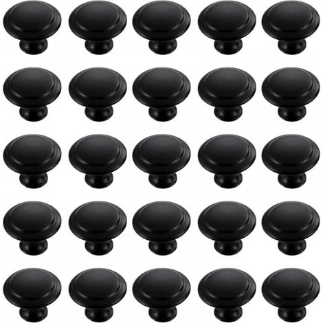 Lot de 25 boutons ronds en acier inoxydable noir pour placard, tiroir, armoire, avec vis de montage (30 mm) (1/5)