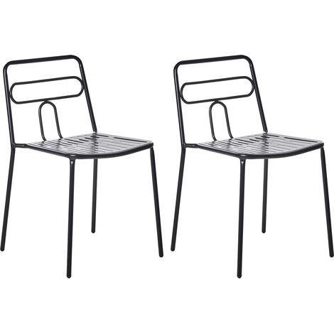 Conjunto de 2 sillas de jardín de metal apilables para exteriores negro Agerola