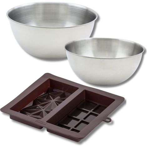 Ensemble comprenant 1 moule à chocolat Dubaï en silicone Zenker, 2 bols à mixer en inox Fackelmann (1/5)