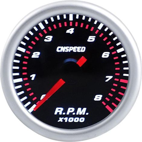 Tachymètre automobile 2 pouces (52 mm), jauge de régime 0-8000 tr/min, 12 V, universel, avec affichage LED blanc. (1/4)