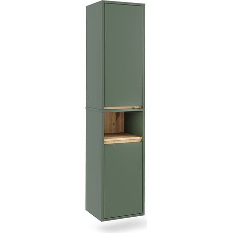 Armadio per il bagno Viola, Verde/Artigianale, 38 x 170 cm con 2 porte, Vicco