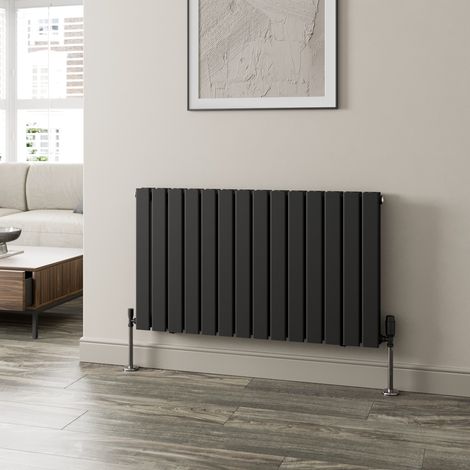 Black Flat Panel Designer Radiator Vertical Horizontal 600 x 1064mm Double Panel