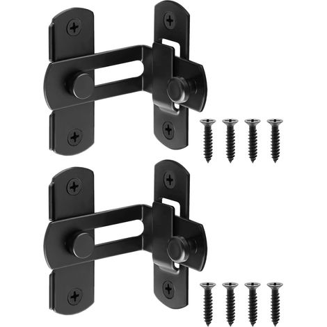 2pcs Loquets de porte à rabat, serrure de porte de sécurité pour grange, clôture en bois, portes françaises coulissantes, matériel de portail robuste en acier inoxydable SUS304 - 90 degrés/grand/noir (1/5)
