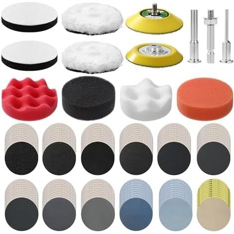 Lot de 133 Embout de polissage pour visseuse sans fil,Disques abrasifs papier abrasif à l'eau,Kit de ponçage et de polissage 3 pouces, papier abrasif à l'eau 75mm & disques de polissage (1/5)