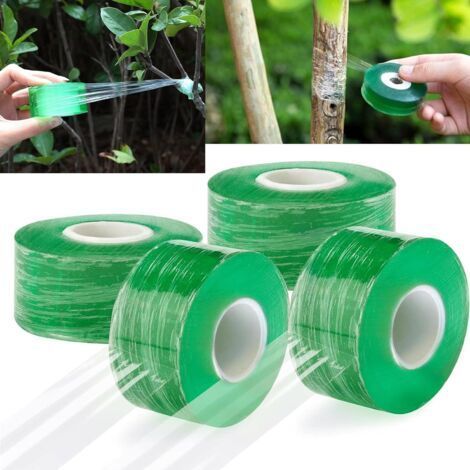 4 Pièces Greffage Ruban, 100M x 3 CM Réparation de Plante Film de Greffe Biodégradable Extensible et Auto-Adhésif Bande Barrière d'Humidité pour Pépinière, Jardin, Arbres Fruitiers Transparent (1/5)