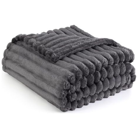 Kuscheldecke – weiche, warme und voluminöse Corddecke, bequeme Überwurfdecke für Bett und Sofa, dunkelgrau, 150 x 200 cm (1/5)