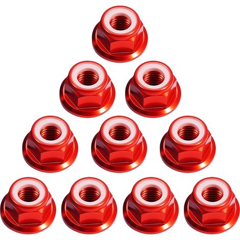 10Pcs Auto-Bloquants Écrous Rouge M5 Hexagonaux Ecrou CNC en Aluminium à Brides en Nylon Insert Écrou de Verrouillage pour FPV RC Racing Drone (1/5)