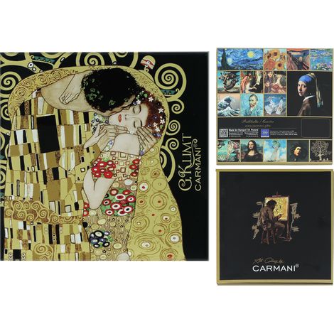 Carmani, posavasos de cristal de aprox. 11,5 x 11,5 cm - Gustav Klimt/El beso, fondo negro (1/5)