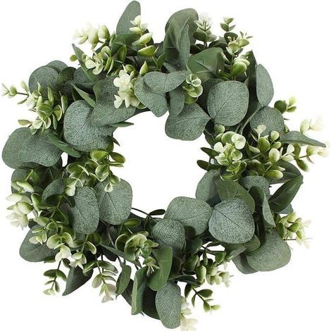 Eukalyptuskranz, 30 cm künstlicher Eukalyptuskranz, dekorativer Türkranz mit künstlichen Blumen und grünen Blättern (1/5)