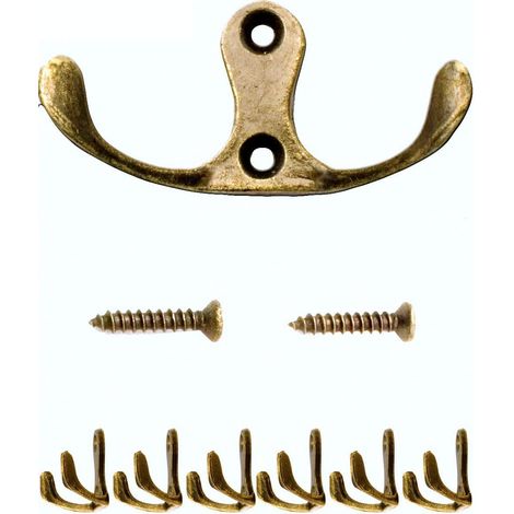 Ein Set aus 6 antiken Doppelhaken, Kleiderbügeln, Handtuchhaltern, Haken aus Bronze und Messing im Retro-Landhausstil.