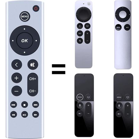 Control remoto universal de repuesto para Apple TV Gen 1, 2, 3 y 4, para Apple TV 4K/HD A1427, A1469, A1378, A1218, A2843, A2737, A2169, A1842 y A1625 (sin función de voz)