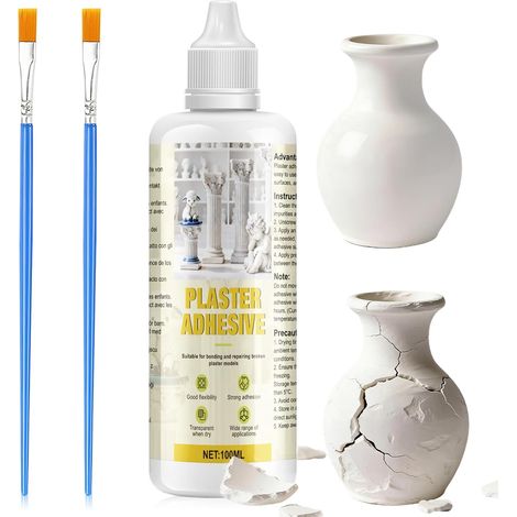 Colle Ceramique, Colle Platre, Colle Platre pour Figurines et Statues en Plâtre et Réparations Platre, Sec et Transparent, Forte Adhérence, 100ml (1/5)