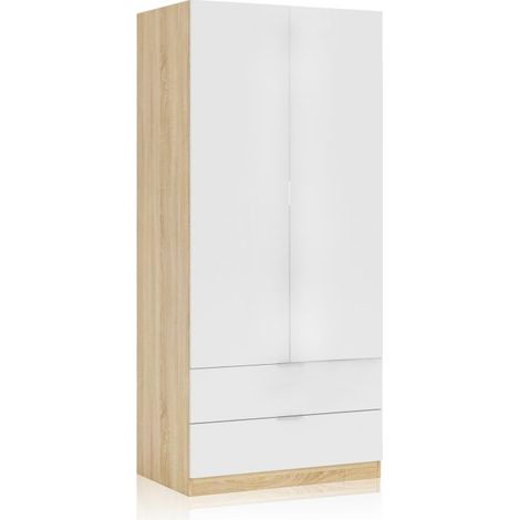 Armario Lark 2 Puertas 2 Cajones Blanco Artik (Blanco Mate) - Roble Canadian (ancho) x 180cm (alto) (1/5)