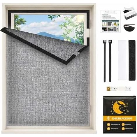 Rideau Occultant sans Perçage, Store Occultant en Lin Découpable, Film Occultant Anti-Soleil, Tissu Occultant Thermique pour Fenêtre et Fenêtre de Toit, Idéal pour Voyage, Chambre, 100x150cm (1/5)
