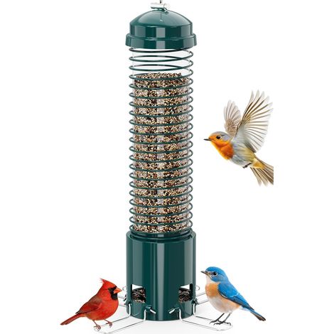Mangeoire à oiseaux, mangeoire suspendue extérieure en métal, grande capacité de 1,6 kg, convient aux oiseaux sauvages. (1/5)