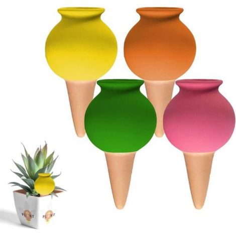 Lot de 4 Arrosage Bouteille, Cône D'arrosage pour Plantes en Terre Cuite, Systeme de l'eau Automatique Piquets d'irrigation Goutte (1/3)