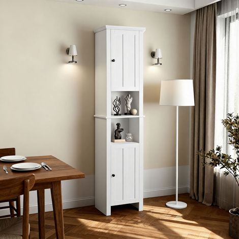 Badezimmer-Hochschrank – 170,3 × 36,3 × 28 cm – Hochglänzendes weißes MDF – 2 Türen – 6 Ebenen – Home Nature Wohnkonzept (1/5)