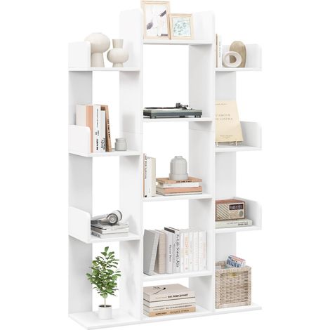Goplus – Etagère d'angle en bois 141 cm – 13 étagères ouvertes – Charge 10/20 kg – Design en forme d'arbre – Pour salon et bureau