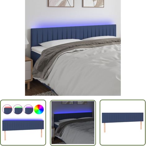 The Living Store Tête de lit à LED Bleu 180x5x78/88 cm Tissu - Tête De Lit Led - Têtière De Lit - Éclairage Led - Chambre À Coucher - Décoration Murale (1/5)