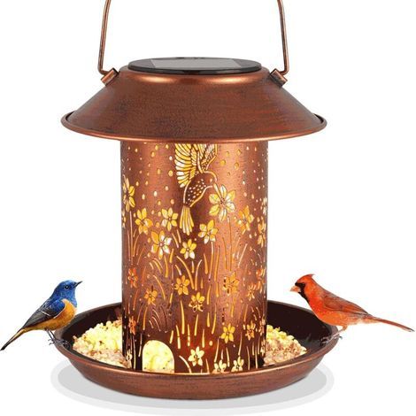 Mangeoire à oiseaux d'extérieur, lanterne solaire colibri, décoration de jardin suspendue étanche, idéale pour les patios et les pelouses. (1/4)