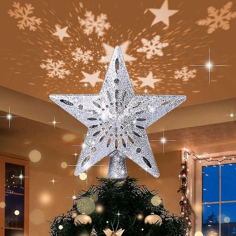 Christmas Tree Star, 4m Usb Christmas Star Light Up With Led Snowflake Projector Lamp, 2 In 1 Rotating Christmas Tree Star For Christmas Decoration (1/5)