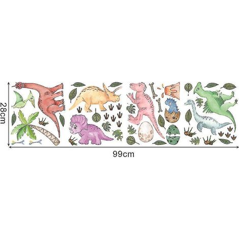 Sticker dinosaure autocollant pour chambre d'enfant, décoration murale dessin animé - 99 x 28 cm (1/5)