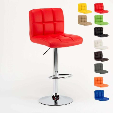 Tabouret de bar cuisine fixe pivotant réglable dossier repose-pied Atlanta - Rouge