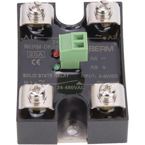 BERM Halbleiterrelais, einkanalig, DC-Steuerung, zweikanalig, AC, 1-phasig, SSR, 24–480 V AC (25 A) (BERM DK25)