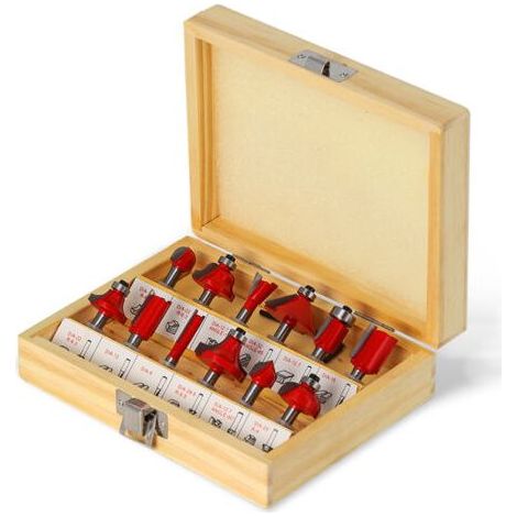 Lot de 12 embouts de défonceuse, tige de 6 mm, en carbure de tungstène, pour le travail du bois, la coupe, les rainures (avec embout droit, Cove Bit,Chamfer Bit) (1/5)
