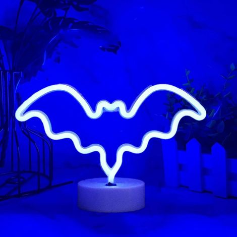 Veilleuse d'Halloween, lumière LED, néon, décoration lumineuse d'Halloween Bat Base Blue (1/5)