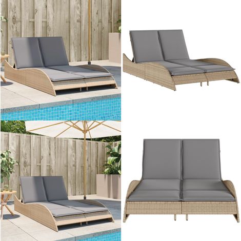 Sonnenliege mit Auflagen Beige 114x205x73 cm Poly Rattan - Sonnenliege - Gartenliege - Relax Liege - Outdoor Lounge Chair - Poolside Lounger - Home & Living (1/5)