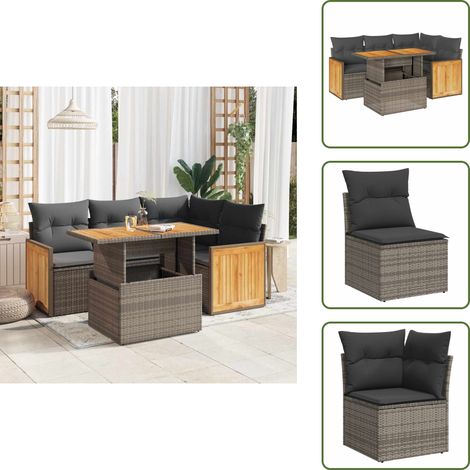 Muebles de exterior - vidaXL Set sofás jardín y cojines 5 pzas ratán sintético acacia gris - Cojines para terraza