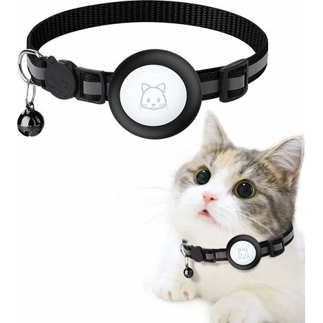 Apple Air Tag cat collar with safety clasp and bell, 1cm wide reflective cat collar with AirTag bracket, compatible with Apple AirTag cat