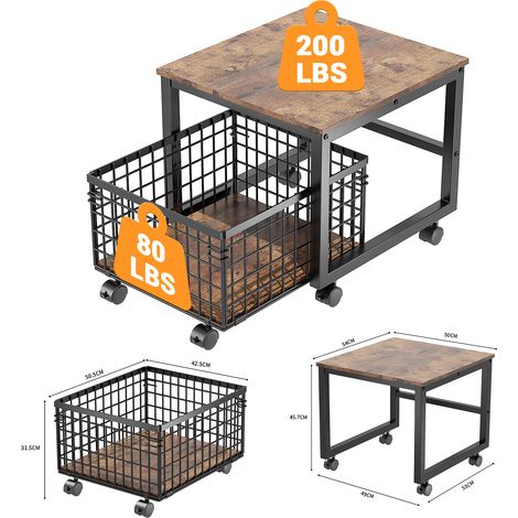 Snack Trolley - Storage Rack - Black, Iron & Wood Construction - for Living Room, Kitchen, Pantry (1/5)