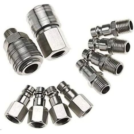 Raccords de compresseur 1/4\" BSP, 10 pièces, raccord rapide, coupleur pneumatique européen Noosverl, raccords pneumatiques à air comprimé pour tuyau, embout pneumatique mâle et femelle (1/5)