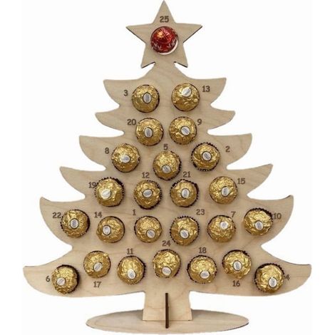 Calendrier De Lavent En Bois - Cadre Pour Chocolats - Décoration De Table De Noël - Arbre De Noël 37x33x0,8 Cm - 1 Pièce